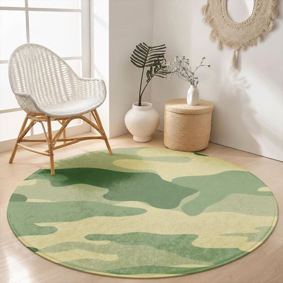 SPXUBZ Classic Green Military Camouflage Round Area Rug, Soft Velvet Washable Circle Carpet, Non-Slip Floor Mat for Boys Bedroom Kids Playroom Military Theme Decor (31.5", 39.4", 63", 78.7")