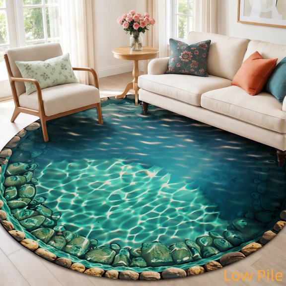 SPXUBZ Clear Turquoise Ocean Water Beach Pool Ripple Round Area Rug, Soft Velvet Circle Carpet Non-Slip Floor Mat for Living Room Bedroom Home Decor