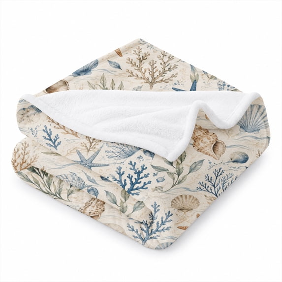 Seeshell Pattern SPXUBZ Coastal Flannel Throw Blanket, Seashell Starfish and Ocean ...