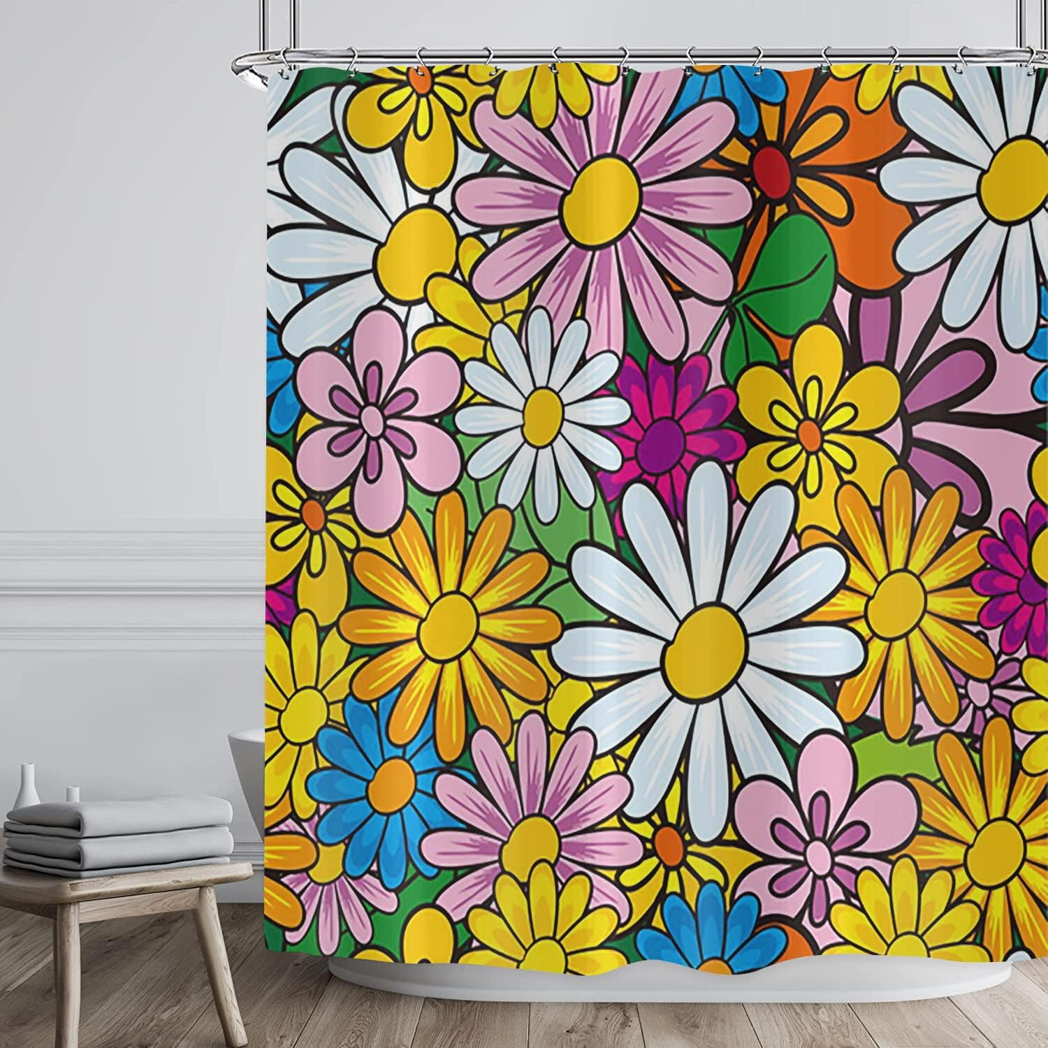 SPXUBZ Colorful Daisy Shower Curtain Blooming Daisy Bathroom Curtain