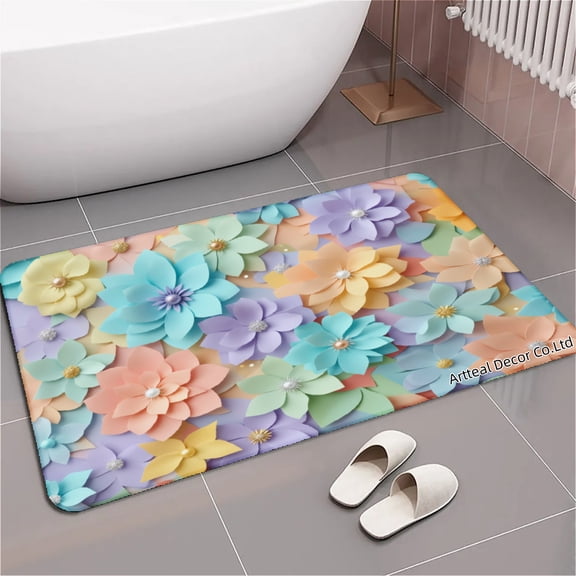 SPXUBZ Colorful Floral Pattern Design Print Non Slip Kitchen Mats Bathroom Rugs Floor Mats for Floor 24x16 inch