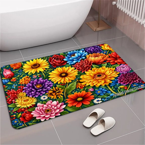 SPXUBZ Colorful Floral Pattern Print Design Non Slip Kitchen Mats Bathroom Rugs Floor Mats for Floor 24x16 inch