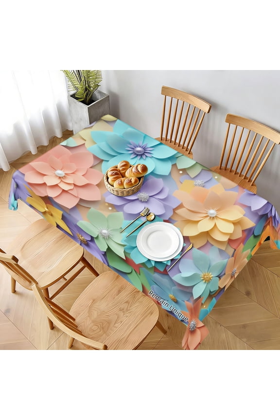 SPXUBZ Colorful Floral Table Cloth For Rectangle Tables 70x55 inch Stain Resistant Washable Polyester Table Cloth Decorative Fabric Table Cover For Dining Tables Buffet Parties
