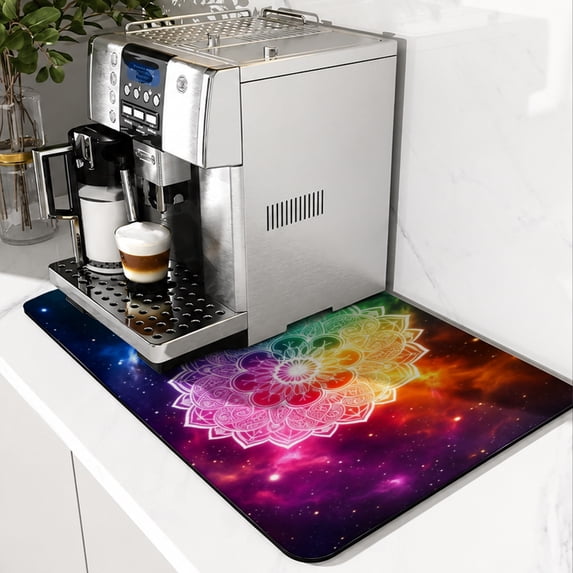 SPXUBZ Colorful Lotus Coffee Mat, Coffee Station Mat, Super Absorbent Kitchen Counter Drying Mat, Coffee Machine Pad, Non Slip Countertop Protector, Quick Dry Dish Drying Mat