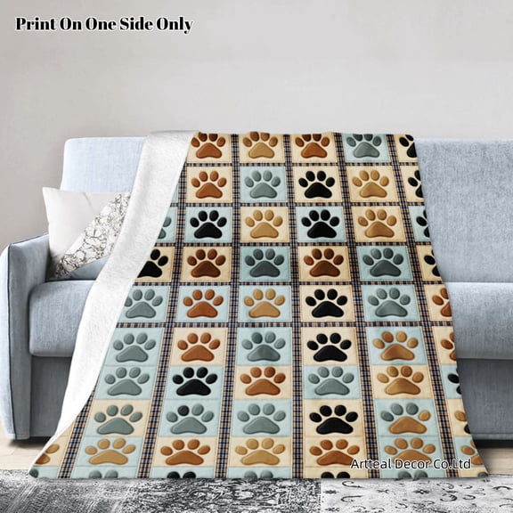 SPXUBZ Colorful Paw Prints On Plaid Flannel Throw Blankets for Couch Bed 60"x50" 80"x60" 50"x40"