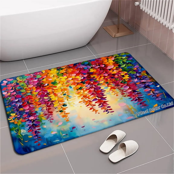 SPXUBZ Colorful Wisteria Flower Pattern Print Non Slip Kitchen Mats Bathroom Rugs Floor Mats for Floor 24x16 inch
