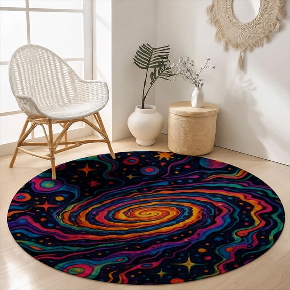 SPXUBZ Cosmic Galaxy Swirl Space Psychedelic Round Area Rug, Velvet Washable Circle Carpet, Non-Slip Floor Mat for Kids Room Boys Bedroom Playroom Trippy Gamer Decor (31.5", 39.4", 63", 78.7")