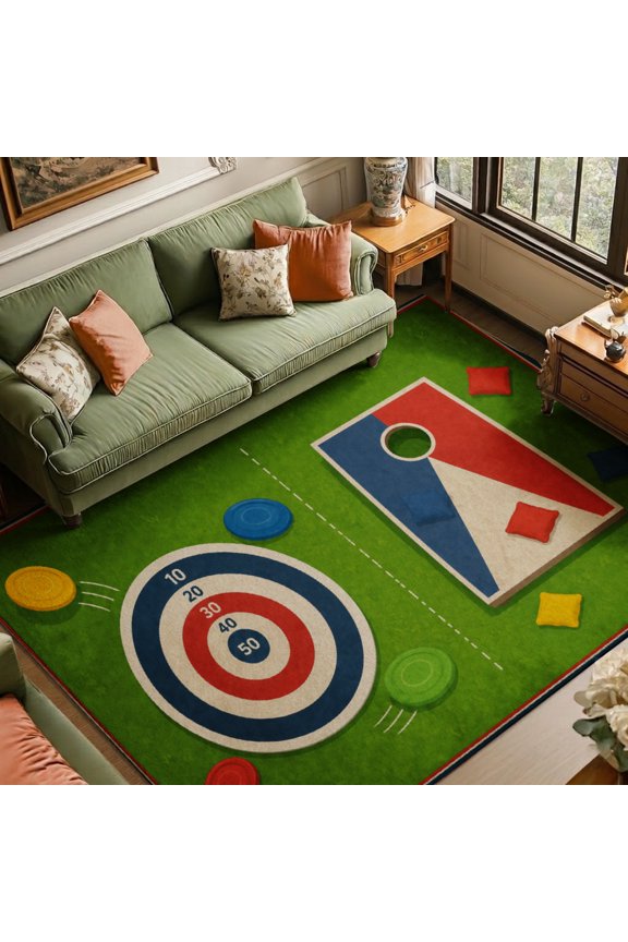 Curling Game Velvet Area Rug, Indoor Sports Board Floor Carpet, Soft Plush Non Slip Rug for Kids Room Playroom 47.2×31.5in