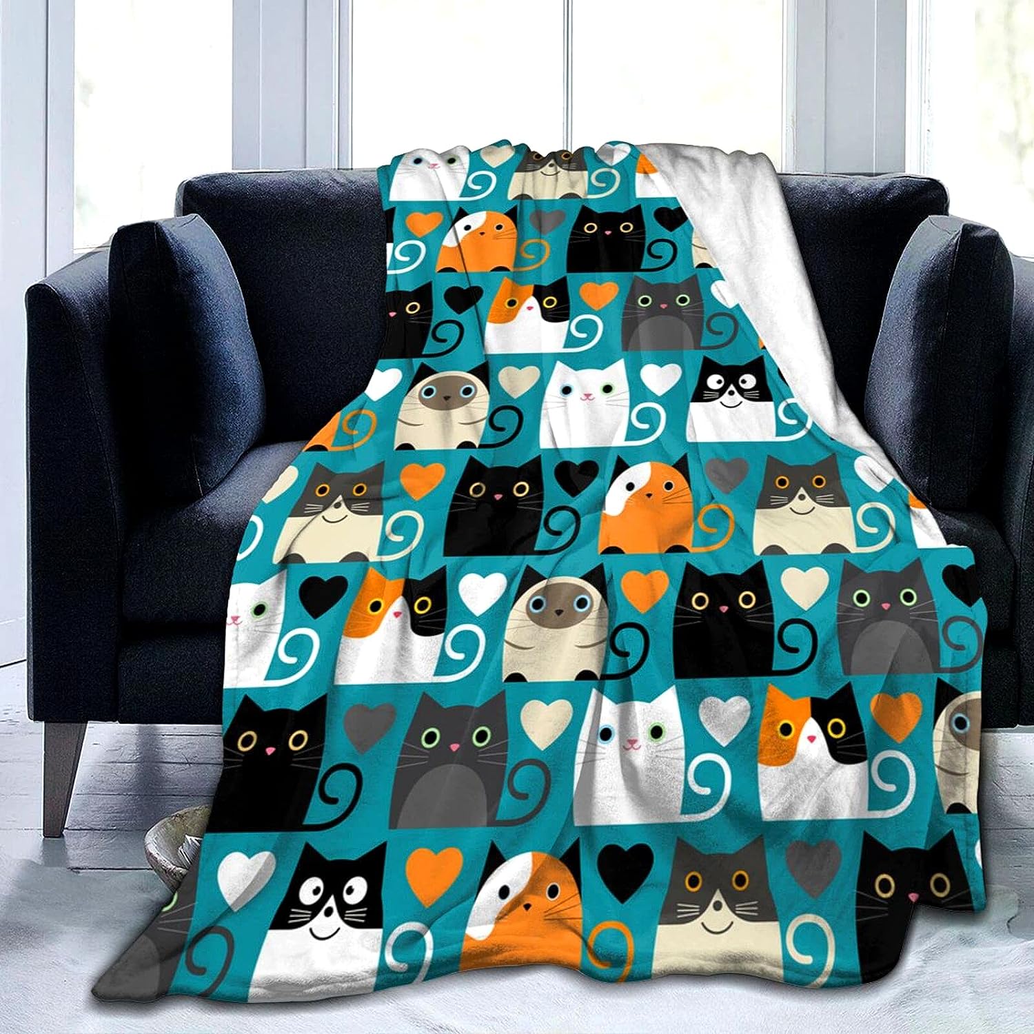 SPXUBZ Cute Cat Blanket Super Soft Flannel Throw Blanket Bedding for Cat Lovers Funny Gifts Kids