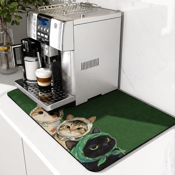 SPXUBZ Cute Cat Coffee Mat, Coffee Machine Mat, Super Absorbent Kitchen Counter Drying Pad, Non Slip Coffee Bar Mat, Quick Dry Dish Drying Mat, Countertop Protector