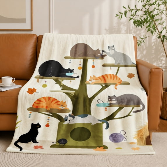 SPXUBZ Cute Cat Tree Flannel Fleece Blanket Animal Lover Throw Blanket Funny Pet Pattern Soft Cozy Blanket for Kids Bedroom Sofa 60"x50"