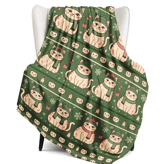 SPXUBZ Cute Christmas Cats Scarves Winter Seamless Flannel Throw Blanket Soft Warm Cozy Fleece Blanket Cat Lovers Gift Bed Couch
