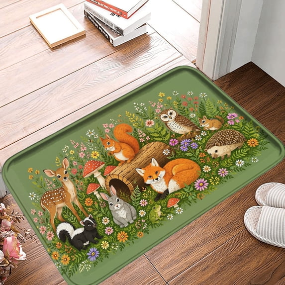 SPXUBZ Cute Forest Animals Floral Pattern Non Slip Kitchen Mats Bathroom Rugs Floor Mats for Floor 24x16 inch