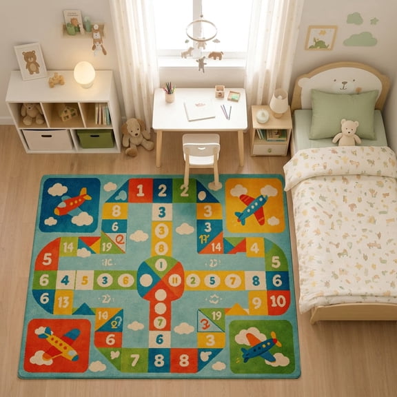 SPXUBZ Cute Multi-color Interactive Play Game Board for son and daughter Play Rug, Soft Velvet City Road Map Area Rug for Playroom Bedroom, Educational Toy Car Track Floor Mat