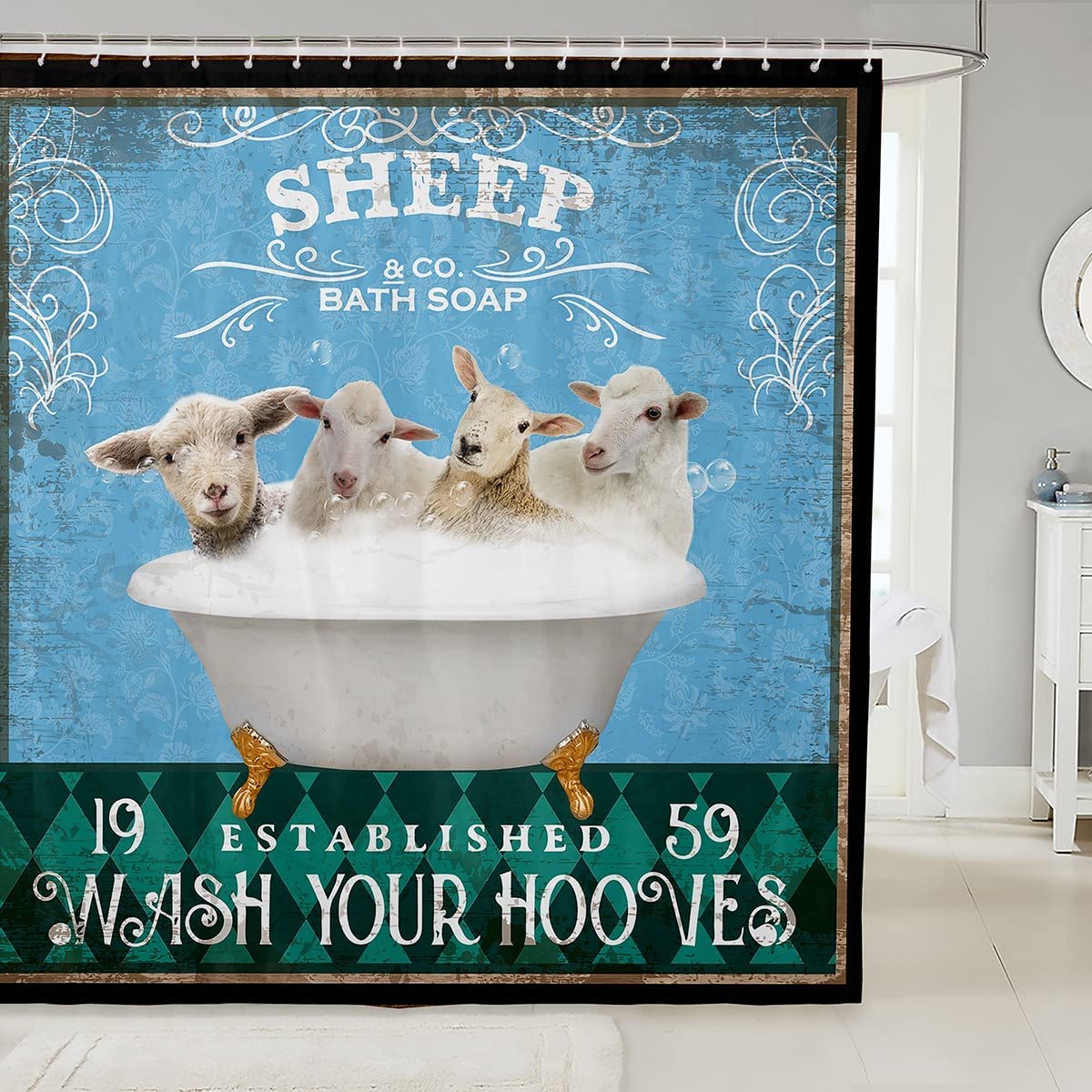 SPXUBZ Cute Sheep Shower Curtain for Bathroom Kids Retro Funny Farm