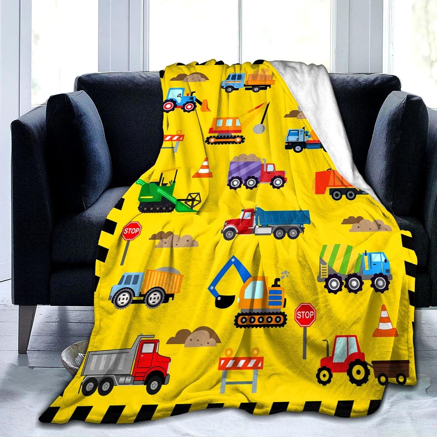 SPXUBZ Cute Truck Construction Blanket Super Soft Flannel Throw