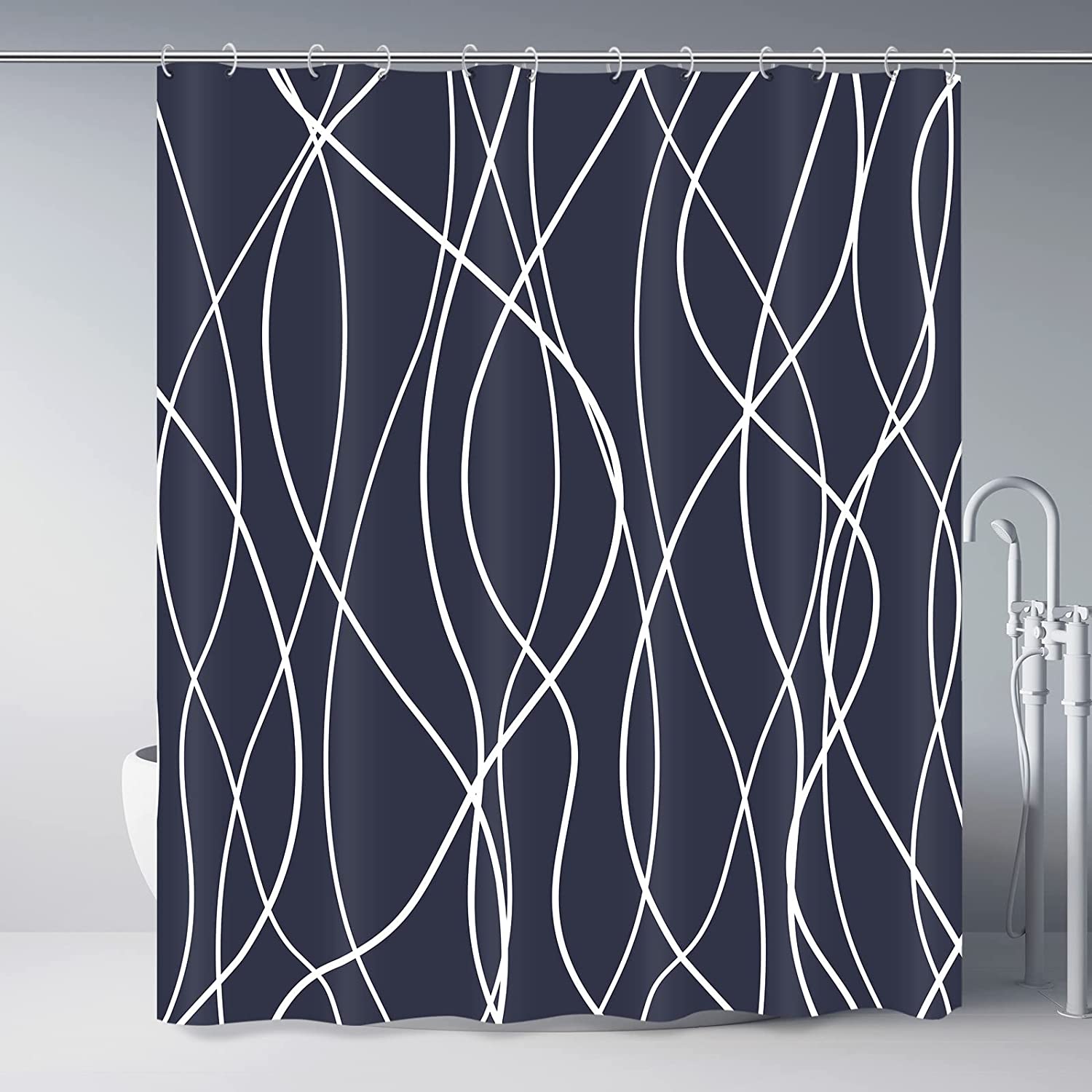 SPXUBZ Dark Blue Shower Curtain for Bathroom with Hooks,Shower Curtain ...