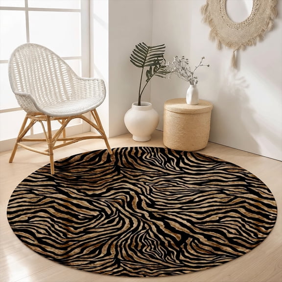 SPXUBZ Dark Charcoal Tiger Stripe Animal Print Round Area Rug, Velvet Washable Circle Carpet, Non-Slip Backing Floor Mat for Living Room Bedroom Modern Gothic Decor (31.5", 39.4", 63", 78.7")