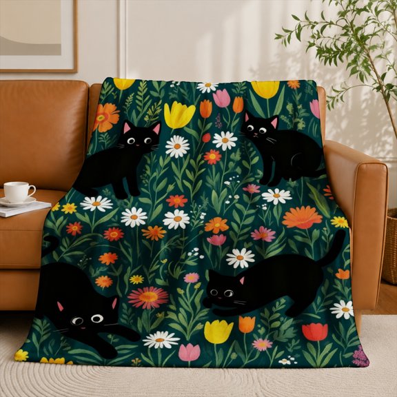 SPXUBZ Dark Floral Garden Flannel Fleece Blanket Botanical Throw Blanket Vintage Flower Pattern Soft Cozy Blanket for Bedroom Sofa 50"x40"