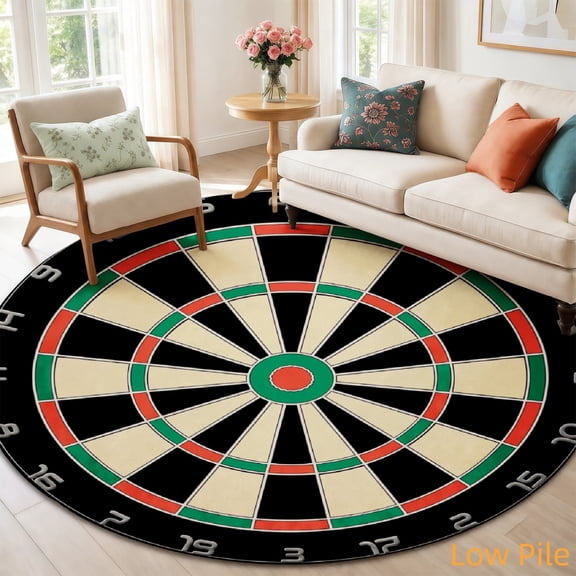 SPXUBZ Dartboard Dart Board Game Sports Theme Round Area Rug, Soft Velvet Circle Carpet Non-Slip Floor Mat for Living Room Bedroom Home Decor