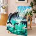 thumbnail image 1 of SPXUBZ Dolphin Ocean Flannel Fleece Blanket Marine Life Throw Blanket Tropical Sea Wave Pattern Soft Cozy Blanket for Kids Bedroom 50"x40", 1 of 5