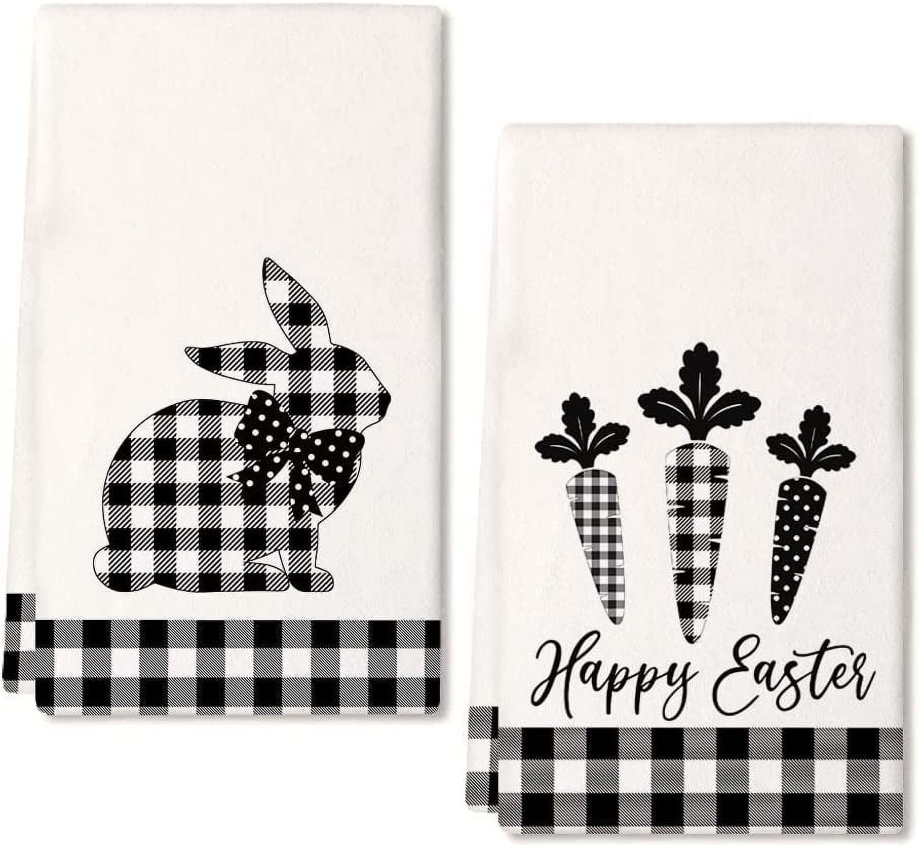 SPXUBZ Easter Kitchen Towels, Black and White Buffalo Plaid Rabbit ...