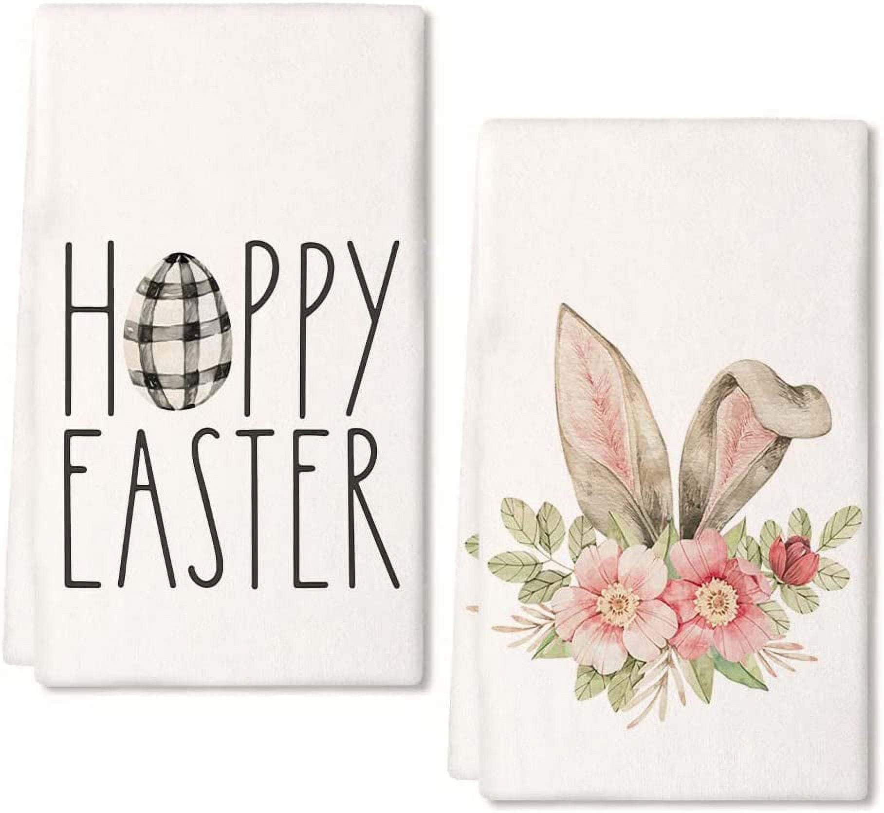 SPXUBZ Easter Kitchen Towels, Bunny Ears Flowers Happy Easter Towels