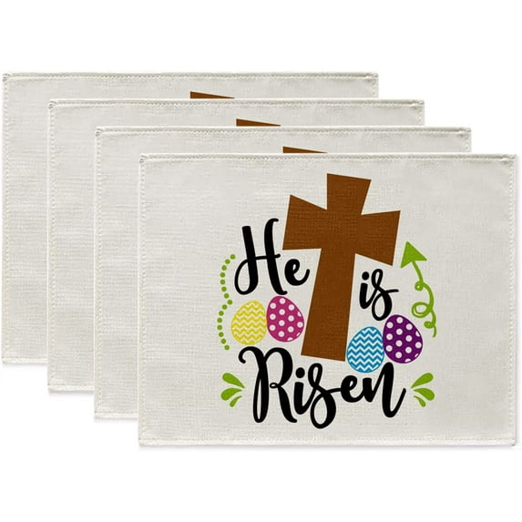 SPXUBZ Easter Placemats, Simple Cross Easter Egg He Is Risen 18x12 Inch Placemats for Family Table Holiday Decoration Placemat Set of 4