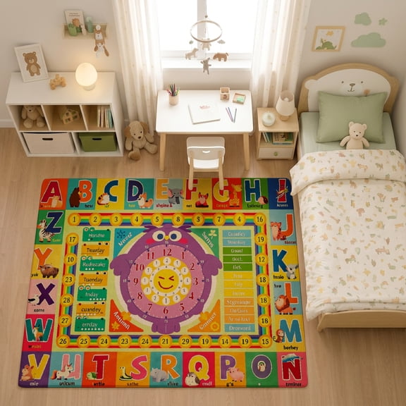 SPXUBZ Educational Alphabet ABC Number Grid for son and daughter Play Rug, Soft Velvet City Road Map Area Rug for Playroom Bedroom, Educational Toy Car Track Floor Mat
