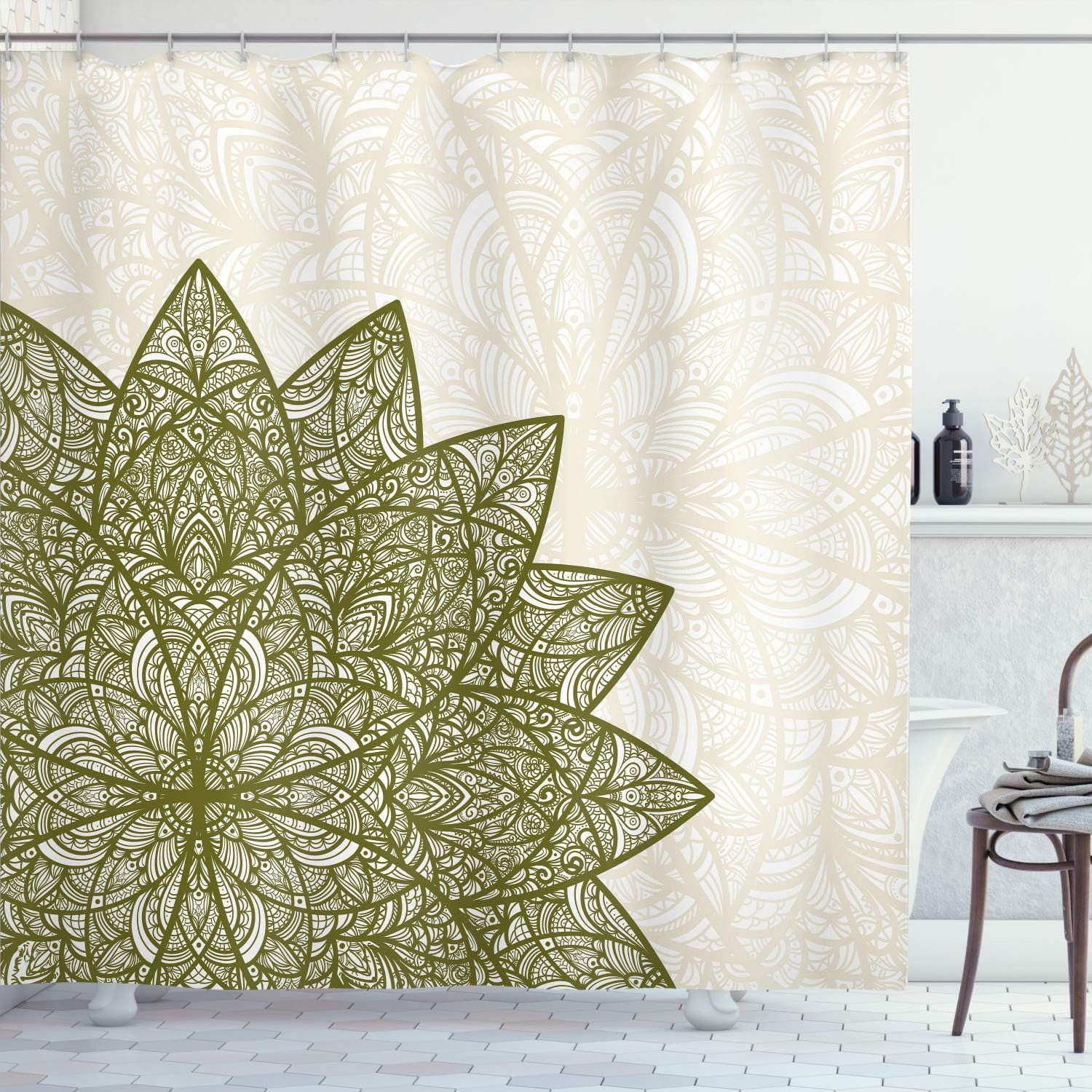 SPXUBZ Ethnic Shower Curtain, Floral Mandala Middle Eastern Oriental