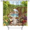 thumbnail image 1 of SPXUBZ European Village Garden Scene Shower Curtain for The Bathroom, Flower Green Leaves Peacock Lake Decorative Curtain, 72 x 72 Inch, Waterproof Curtain with 12 Hooks, 1 of 5