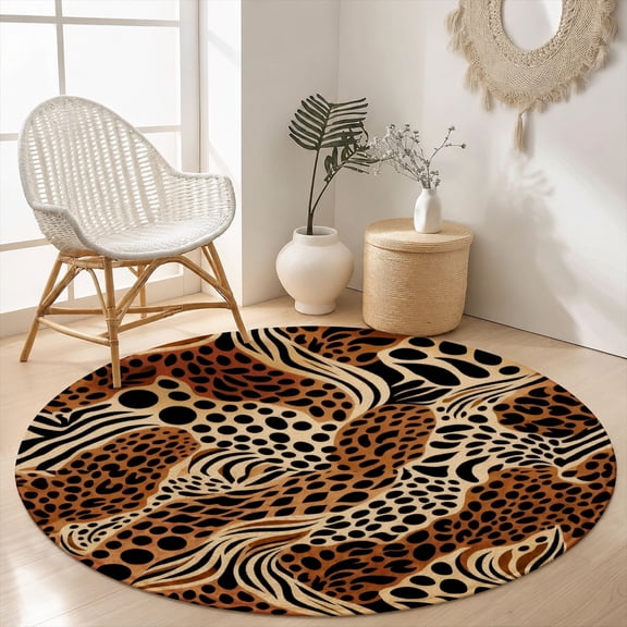SPXUBZ Exotic Wild Leopard Safari Print Round Area Rug, Animal Texture Velvet Washable Circle Carpet, Non-Slip Floor Mat for Living Room Bedroom Trendy Aesthetic Accent (31.5", 39.4", 63", 78.7")