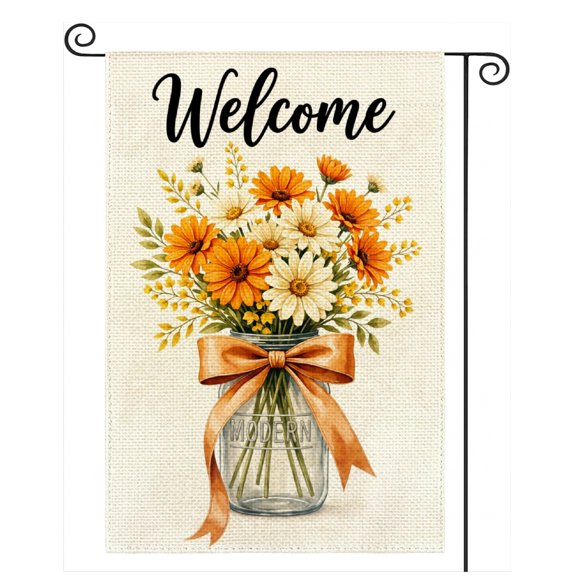 SPXUBZ Fall Floral Garden Flag, 12x18 Inch Double-Sided Outdoor, Autumn Flowers Mason Jar Seasonal Welcome Yard Flag