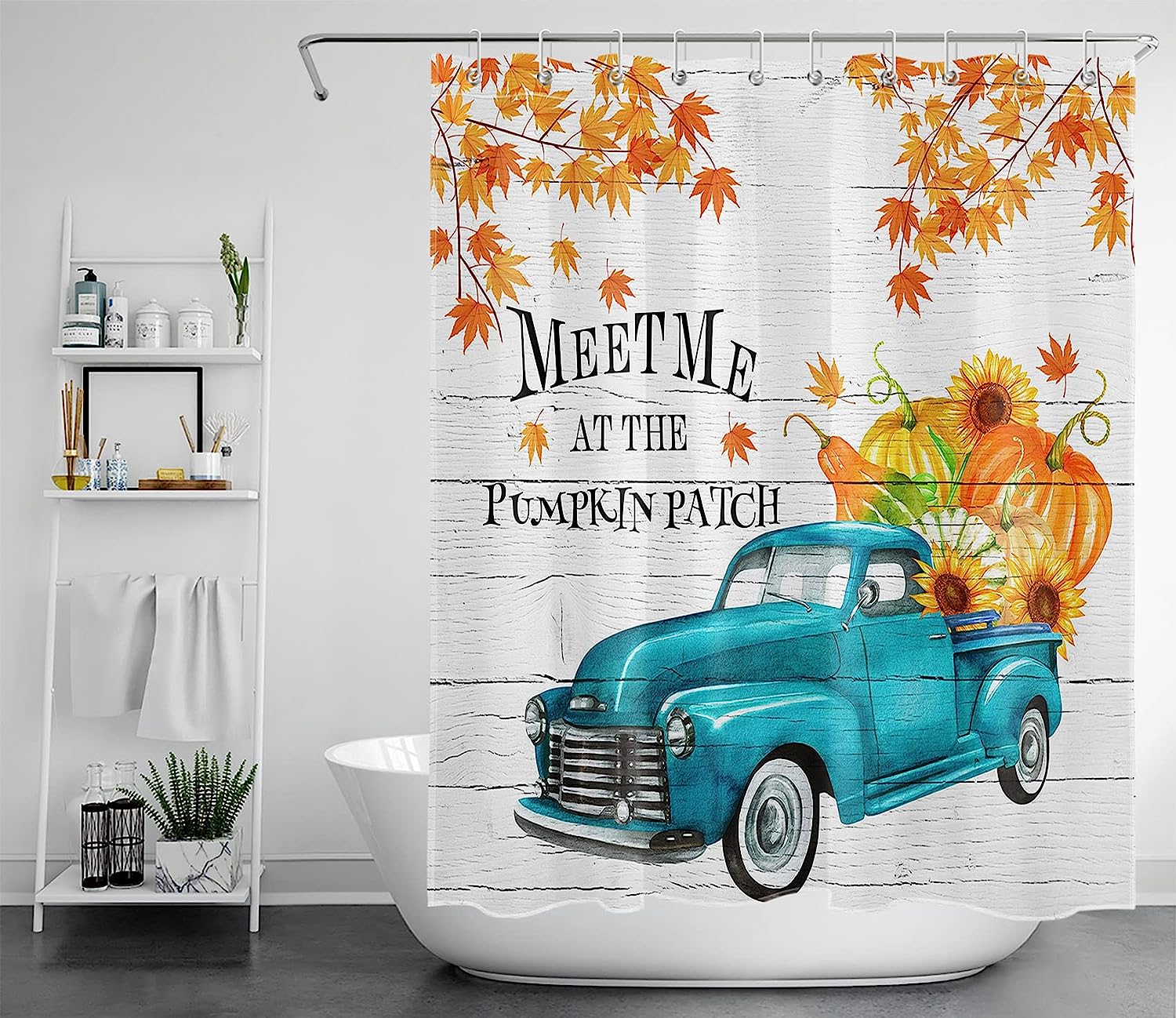 SPXUBZ Fall Shower Curtain for Bathroom, Farm Vintage Blue Truck ...