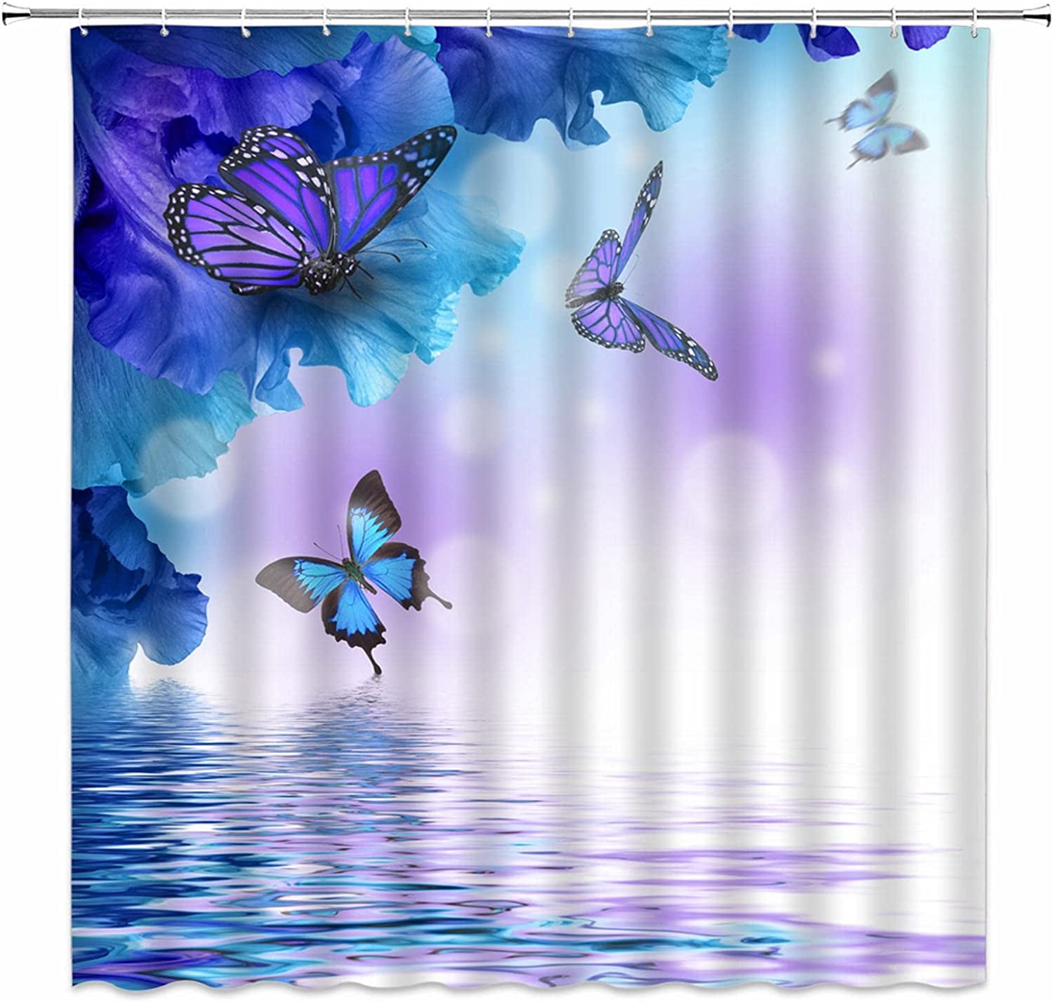 SPXUBZ Fantasy Purple and Blue Flower Butterflies Wings Dream Water