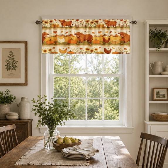 SPXUBZ Farm Animal Window Valance Curtain Country Style Chicken Cow Pattern Rod Pocket Short Curtain for Kitchen Farmhouse Home Decor