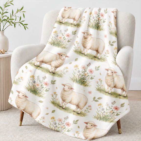 SPXUBZ Flannel Fleece Blanket Soft Warm Country Farmhouse White Sheep Field Throw Blanket Light Cozy Bed Blanket for Couch Sofa Decor