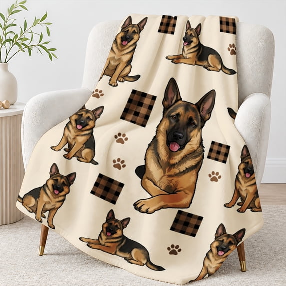 Grid Paws SPXUBZ Flannel Fleece Blanket Soft Warm German Shepherd Dog Paw Prints ...