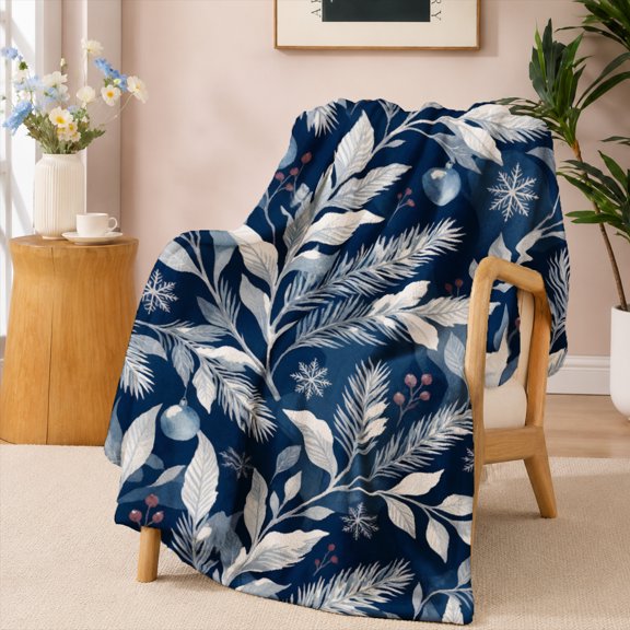 SPXUBZ Flannel Fleece Blanket Soft Warm Winter Snowflake Pine Leaf Print Throw Blanket Light Cozy Plush Bed Blanket for Couch Sofa Bed 50"x40"