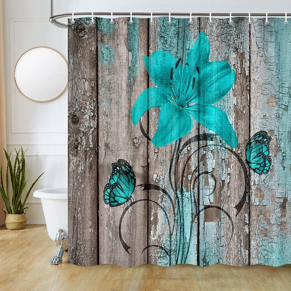 SPXUBZ Floral Fabric Shower Curtain Lily Flower and Butterfly Bathroom