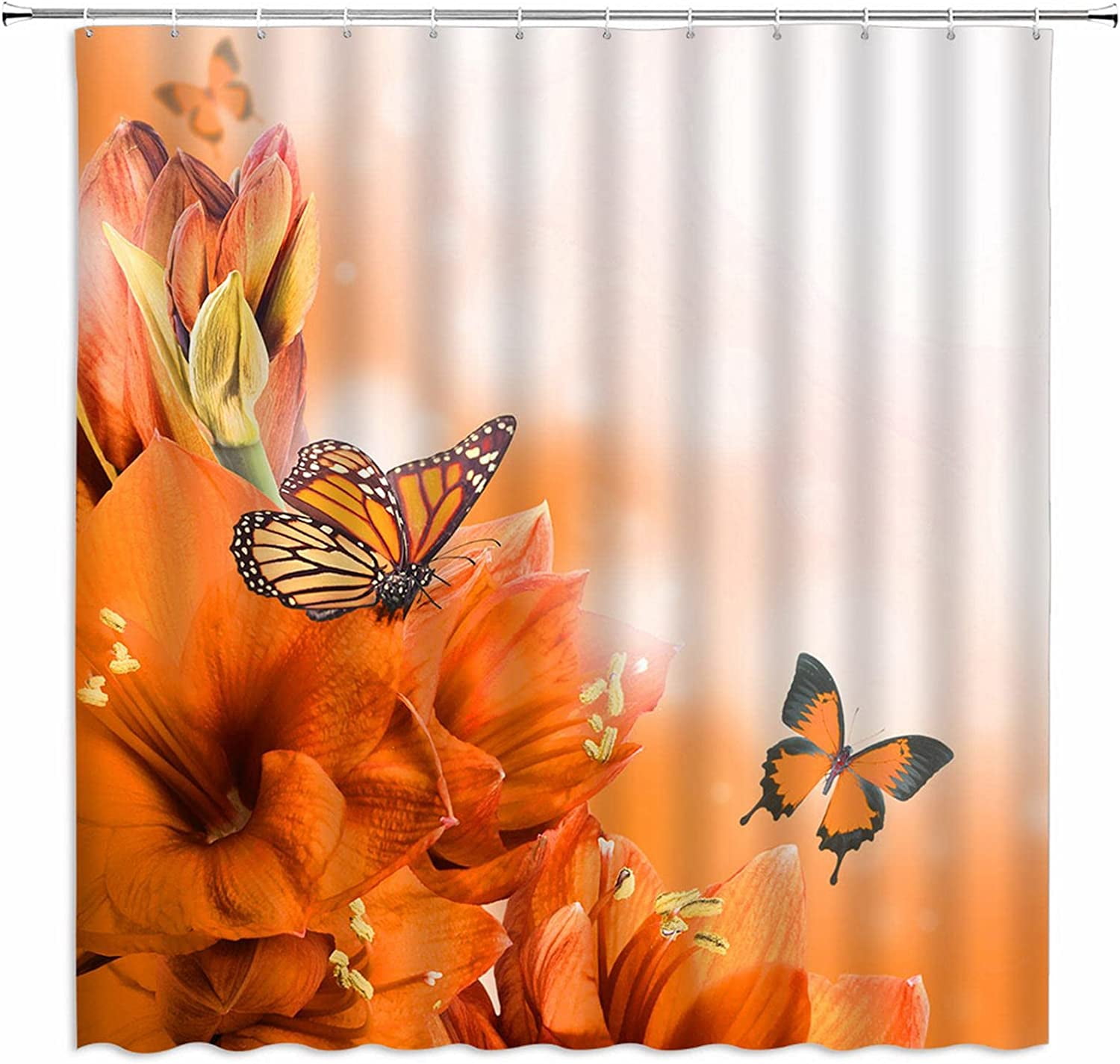 Animal Shower Curtain, Ladybug Butterfly Bee in Exotic Garden