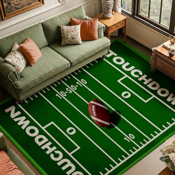 SPXUBZ Football Field Velvet Area Rug, Sports Theme Rectangle Floor Carpet, Soft Plush Non Slip Rug for Bedroom Game Room Decor 47.2"×31.5"