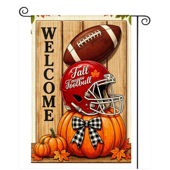 SPXUBZ Football Garden Flag 12x18 Inch, Sports Theme Linen Yard Flag with Pumpkin Autumn Design, Outdoor Decorative Flag for Garden Lawn Porch Seasonal Decor