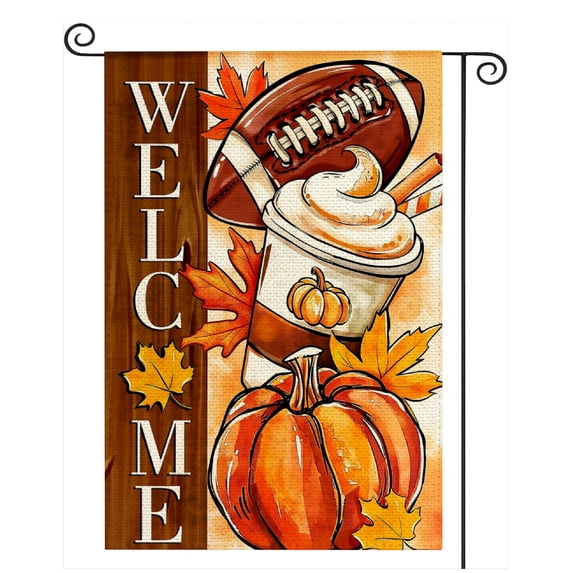 SPXUBZ Football Pumpkin Garden Flag 12 x 18 Inch Linen Welcome Fall Outdoor Yard Flag Autumn Sports Front Porch Farmhouse Lawn Patio Seasonal Decoration