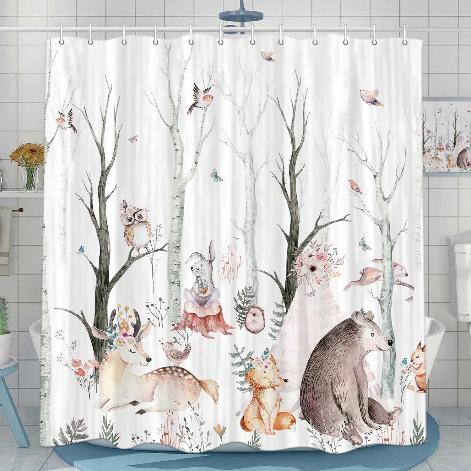 SPXUBZ Forest Animals Shower Curtain for Bathroom, Country Woodland