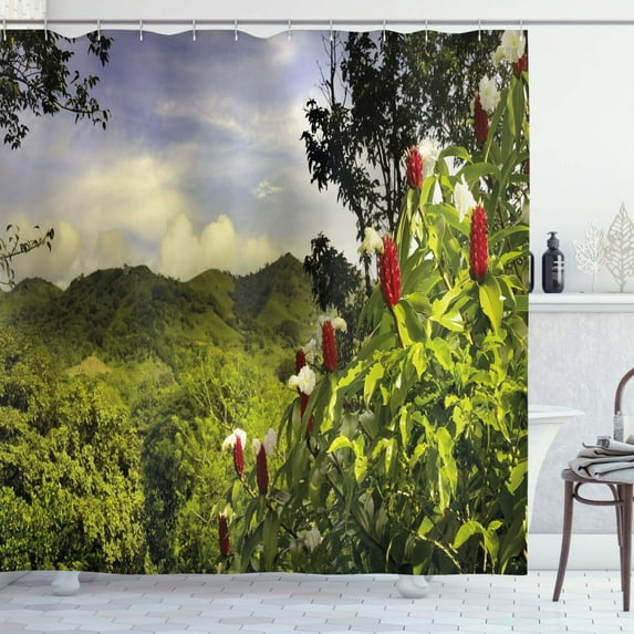 SPXUBZ Forest Rural Scenery Costa Rica Shower Curtain Polyester with Hooks Waterproof Washable 72x72 inch