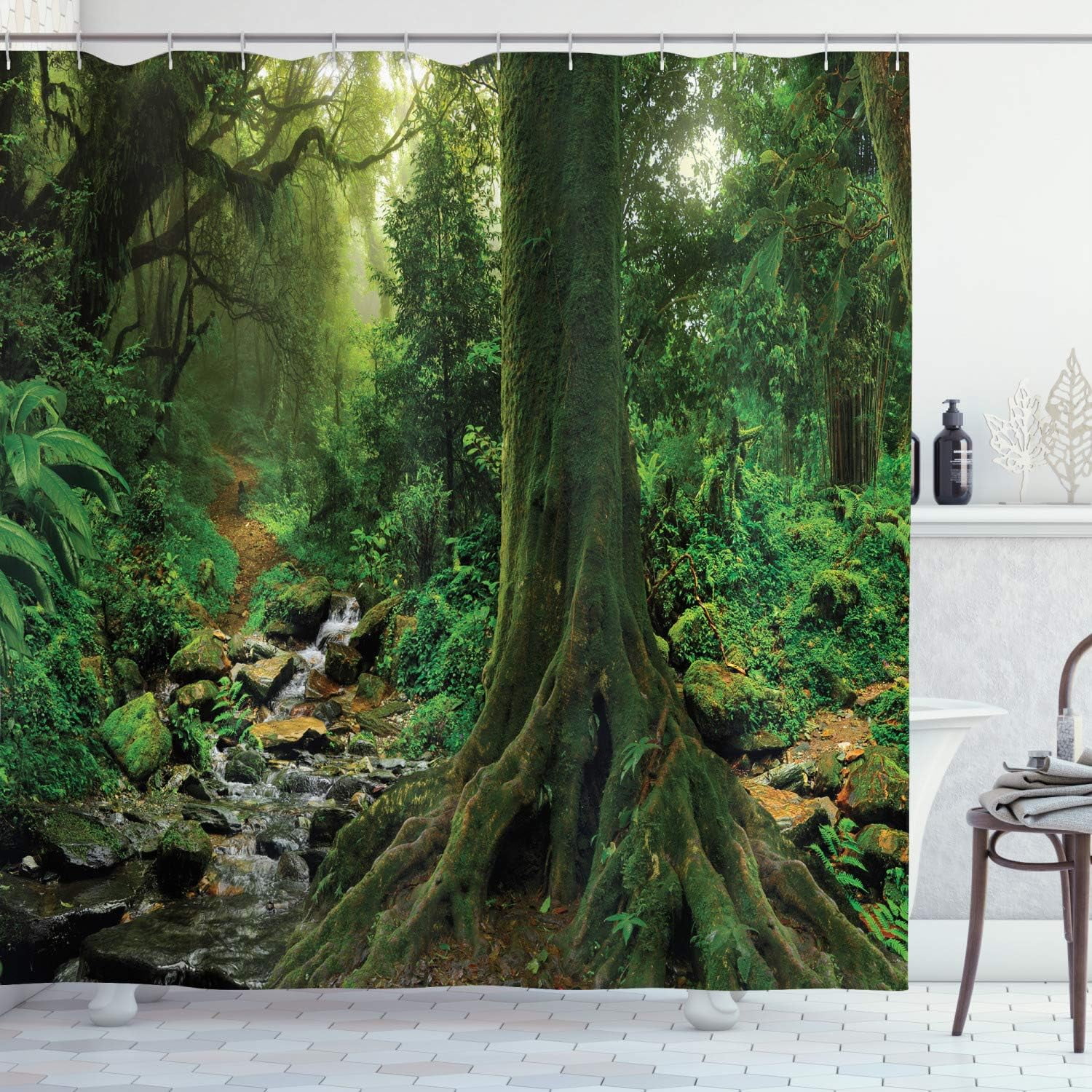 SPXUBZ Forest Shower Curtain, Rain Woodland Scenery River in The North ...