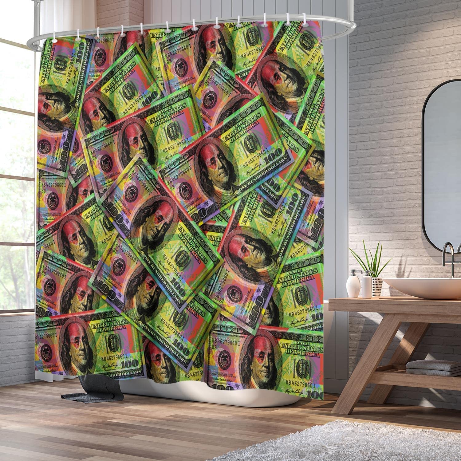 SPXUBZ Franklin 100 Dollar Bill Cash Theme Shower Curtain for Bathroom