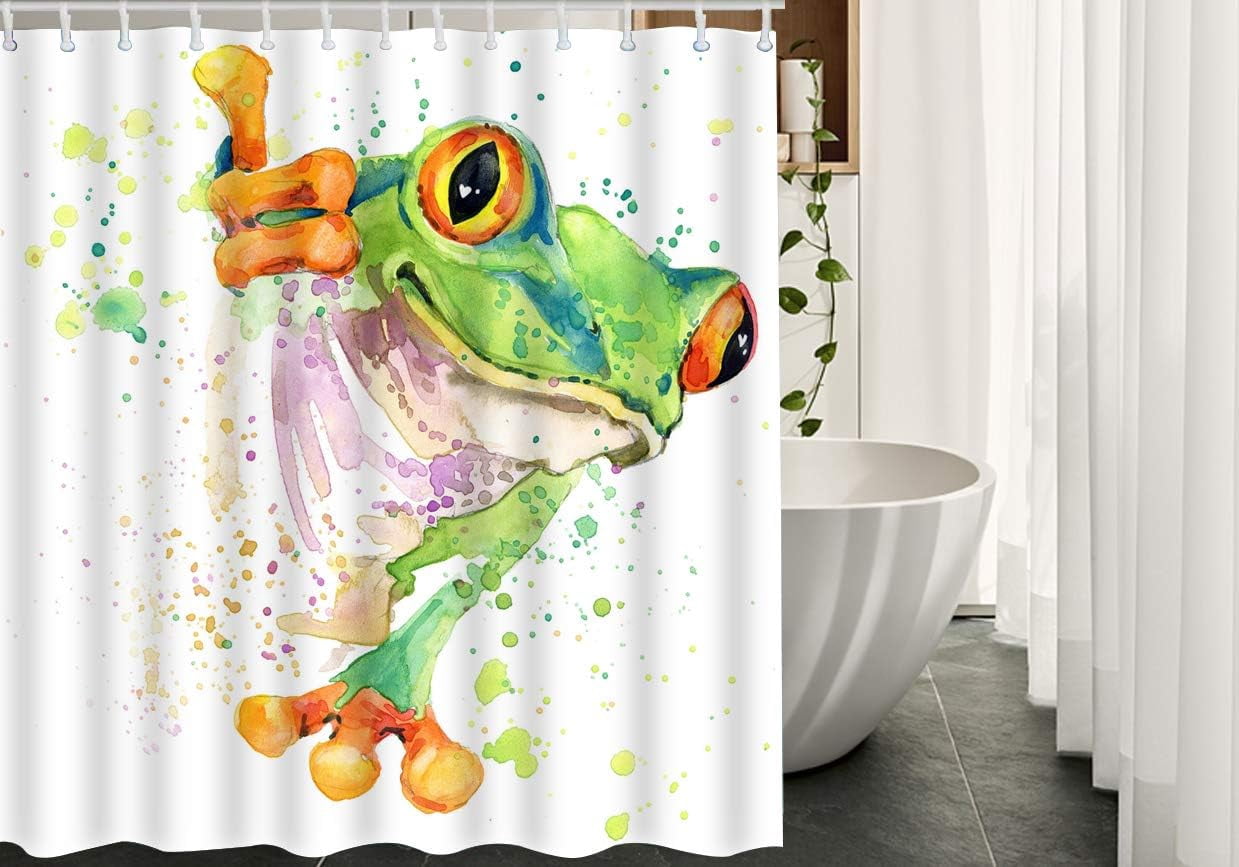 SPXUBZ Frog Shower Curtain Set Watercolor Animal Exotic Green Frogs