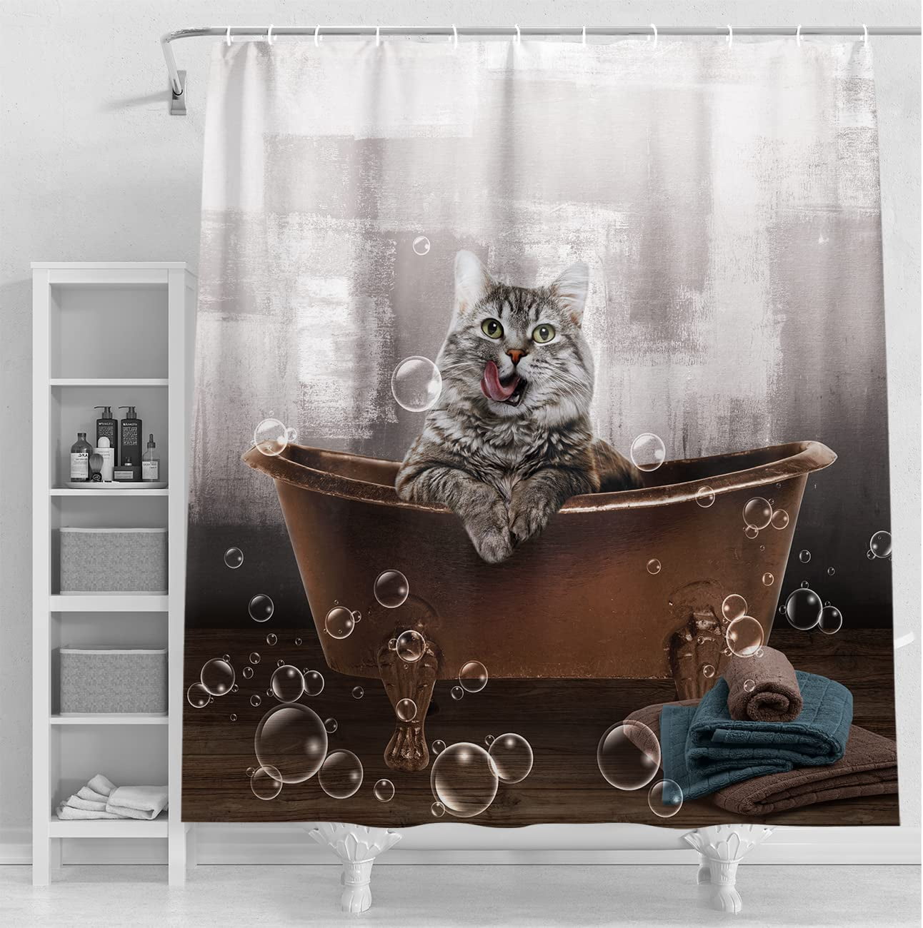 SPXUBZ Funny Cat Shower Curtain for Bathroom, Cute Animal Cat Print